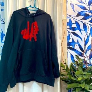 Men’s Q’s Customs LA Grey & Red Hooded Polyester &  Spandex Sweatshirt Size XL